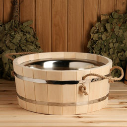 Шайка - таз для бани и сауны, 15 л, деревянная, нержавеющая вставка, «Добропаровъ»