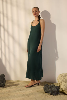 TRENDYOLMILLA Beyaz %100 Keten S?rt Detayl? Maxi Elbise TWOSS24EL00668  фото 2
