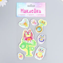Наклейка картон 2 слоя Филины в лесу 17х12 см