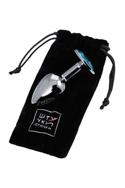 Анальная втулка Штучки-дрючки, металл, серебряная, с голубым кристаллом, 7 см, 2,8 см, 50 г  фото 6