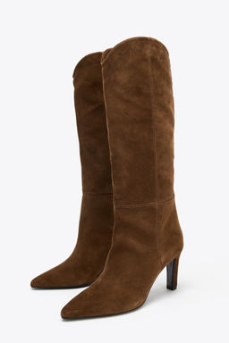 STITCHED SPLIT SUEDE HEELED BOOTS - Zara фото 2
