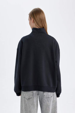 Толстовка из плотной ткани свободного покроя с полумолнией и принтом - Defacto фото 6