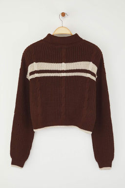 Kahverengi Crop Renk Bloklu Dik Yaka Triko H?rka TWOAW24HI00238