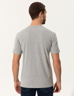 A__k Gri Melanj Slim Fit Bask_l_ Bisiklet Yaka Ti__rt