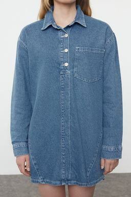 Mavi Dikis Detayl? Mini Denim Gomlek Elbise TWOAW25EL00347 - Trendyolmilla фото 3