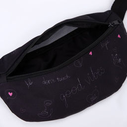 Сумка на пояс Good vibes, 32х8х15 см, отд на молнии, чёрная - Nazamok фото 7