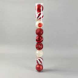 Ёлочные игрушки Мелодия, шары новогодние, d=8 см, набор 9 шт., орнамент полосы, бело-красный - Зимнее волшебство фото 2