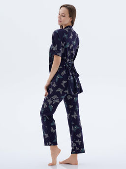 Пижама с халатом МИШЕЛЬ: брюки, топ, халат (тёмно синий №15) - Ивановская трикотажная компания фото 3