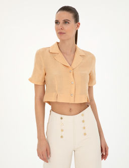 Bej Keten Kar___ml_ Slim Fit Crop G_mlek