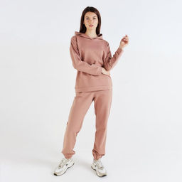 Костюм женский (худи, брюки) MINAKU: Casual Collection, размер 42, бежевый