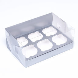 Цена за 2 шт. Коробка для 6 капкейков 23.5×16×10 см, серебро