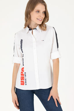 Женская белая рубашка с длинным рукавом - U.s. polo assn фото 2