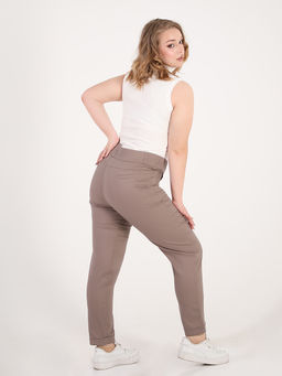 Брюки больших размеров летние женские укороченные коричневые - Almond фото 3