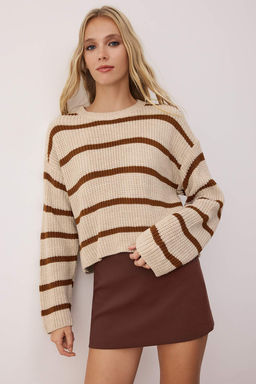 Tas Crop Basic Cizgili Genis Kal?p Triko Kazak TWOAW23KZ00390