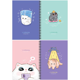 Тетрадь 80л. на спирали MESHU "Cat book" клетка (MS_53955) двойная обложка, матовая ламинация, тиснение фольгой
