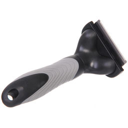 Цена за 2 шт. Расческа - фурминатор с кнопкой самоочистки для животных "ПРЕМИУМ - МОЙ БРО", прорезиненная ручка, цвет серый/черный, 7,8*16см