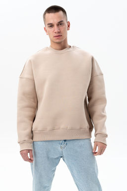 Джемпер свитшот из мягкого хлопкового футера с начёсом св.бежевый - Solo mio фото 3