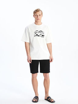 Bisiklet Yaka Bask?l? Penye Erkek Ti??rt