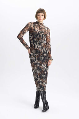 Футболка приталенного кроя с полуводолазкой и длинными рукавами из тюля - Defacto фото 2