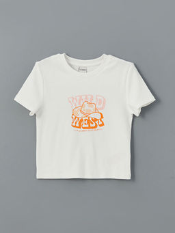 Bisiklet Yaka K?z ?ocuk Crop Ti??rt