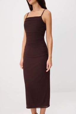 Kahverengi Bodycon Kare Yaka _nce Ask_l_ Kolsuz T_l _rme Elbise TWOSS26EL00486 - Trendyolmilla фото 3