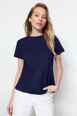 Bordo-Lacivert Basic %100 Pamuk Bisiklet Yaka 2li Paket Orme T-Shirt TWOSS20TS0141