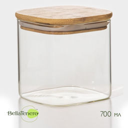 Банка для сыпучих продуктов BellaTenero «Эко. Квадратная», 700 мл, 10×10.5 см, с бамбуковой крышкой, стекло