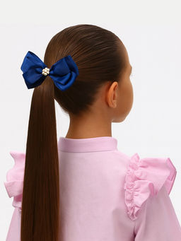 Цена за 6 шт. Бант для волос на резинке «Школьница», ромашка классик, 11 см, синий