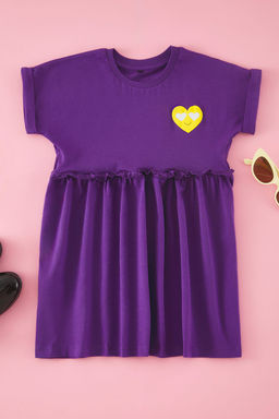 Sar? K?z Cocuk Kalp Desenli %100 Pamuk Mini Orme Elbise TKDSS25EL00012 - Trendyolmilla фото 3