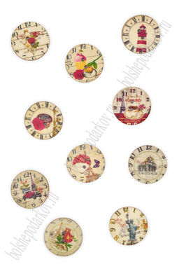 Пуговицы декоративные 25 мм с рисунком "Часики" (30 шт) SF-2222