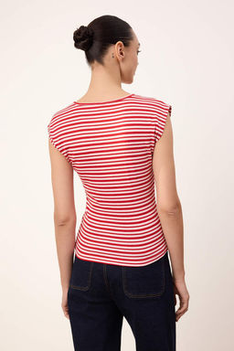 Wardrobe Essentials-Cok Renkli Cizgili Fitted/Vucuda Oturan Yumusak Orme Bluz TWOSS26BZ00108