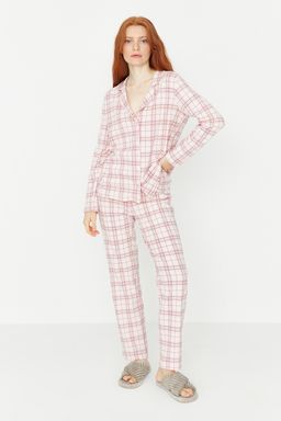 Trendyolmilla Bej %100 Pamuklu Ekoseli Orme Pijama Tak?m? THMAW20PT0266  фото 23