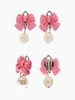 Набор детских украшений Выбражулька Бант, 4 предмета: кулон, браслет d=6 см кольцо, клипсы, бело-розовый  фото 7