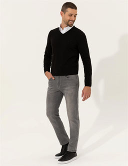 Siyah Slim Fit V Yaka Basic Triko Kazak