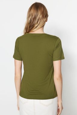 Haki-Bej %100 Pamuk 2li Paket Basic V Yaka Orme T-Shirt TWOSS23TS00002