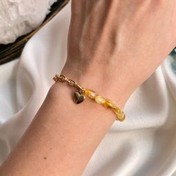 Браслет на цепочке с подвеской "Сердце" из Цитрина 17 см +