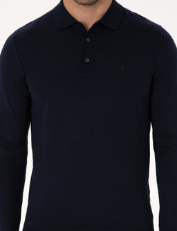 Lacivert Slim Fit Y_n Kar___ml_ Polo Yaka Basic Triko Kazak - Cacharel фото 6