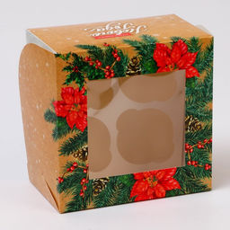 Цена за 5 шт. Коробка для 4 капкейков с окном, «Сладкого Нового года!», 16×16×10 см