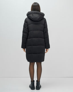 Пальто зимнее утепленное с капюшоном женское черного цвета 7638Ch - Visdeer фото 18