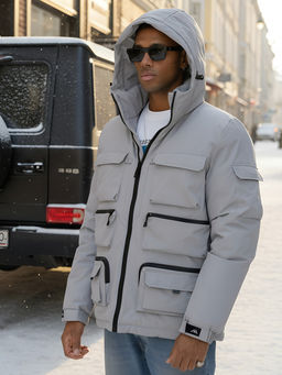 Куртка спортивная мужская зимняя с капюшоном светло-серого цвета 3222SS - Wonderrman фото 20