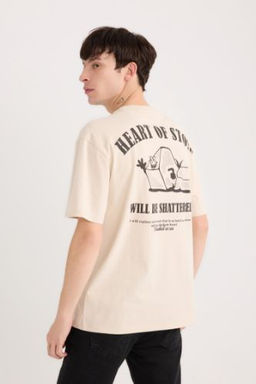 Boxy Fit Bisiklet Yaka S?rt Bask?l? K?sa Kollu Tisort