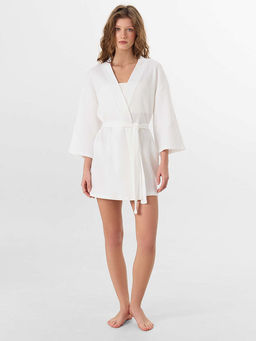 Халат женский белый вафельный укороченный