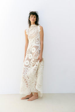 VESTIDO LARGO CROCHET ZW COLLECTION / Blanco