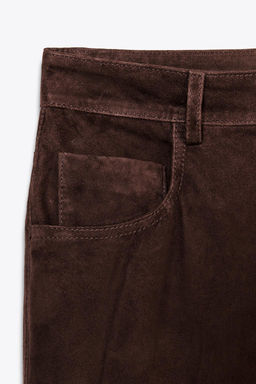 ZW COLLECTION LIMITED EDITION 100% SUEDE TROUSERS - Zara фото 8