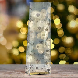 Цена за 10 шт. Пакет подарочный новогодний с жёстким дном 11?17?55 Золотой Снежинки