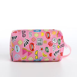 Косметичка на молнии, с ручкой, маленькая, с рисунком Kiss, розовая - Simaland фото 2