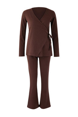 Gri Melanj Baglama Detayl? Kruvaze Yaka Fitilli Orme Pijama Tak?m? THMAW26PT00003 - Trendyolmilla фото 13