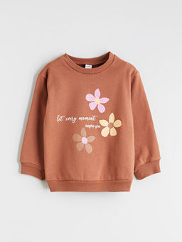 Bisiklet Yaka Bask?l? K?z ?ocuk Sweatshirt 2li