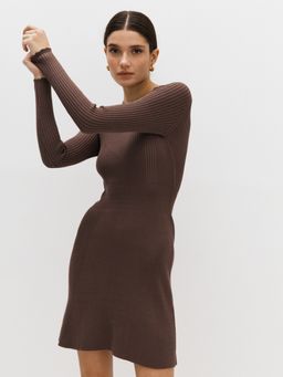 Платье мини в рубчик из вискозы