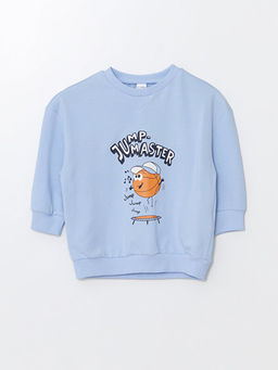 Bisiklet Yaka Uzun Kollu Bask?l? Erkek Bebek Sweatshirt